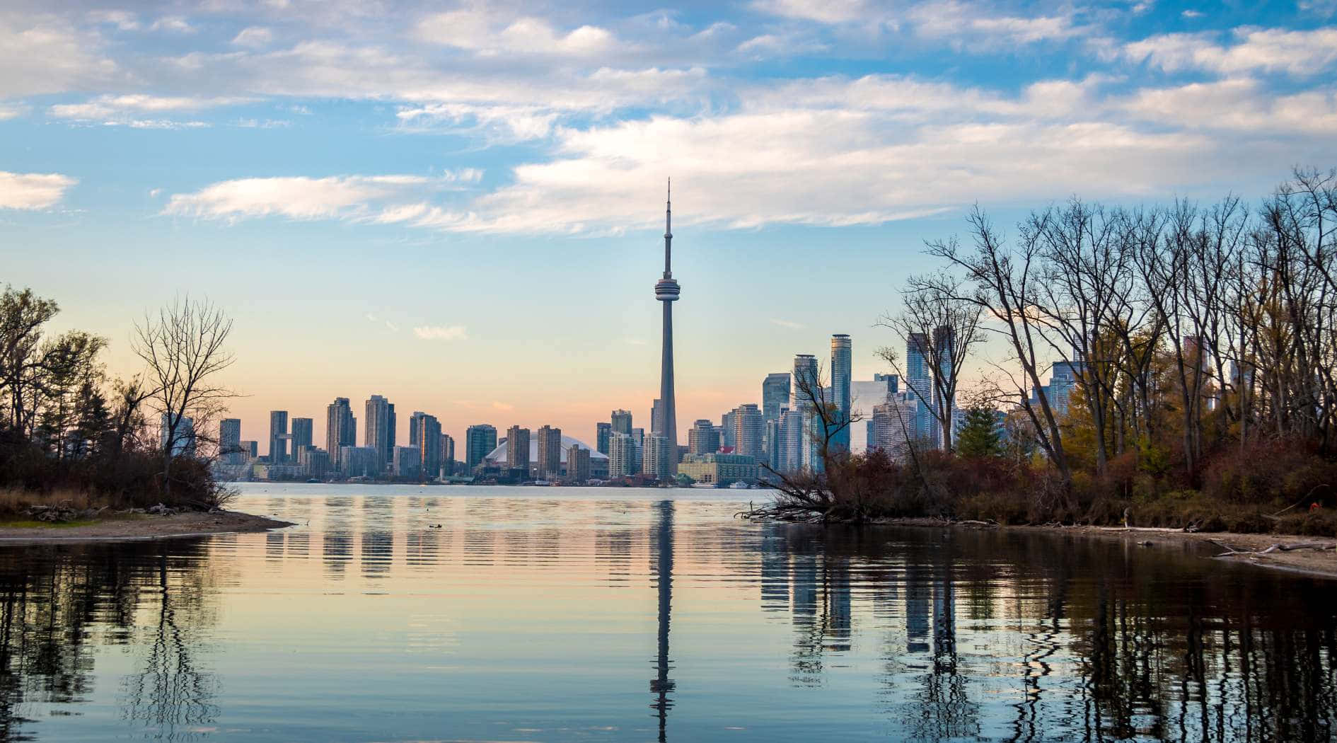 Toronto Skyline From Islands Dusk Wallpaper