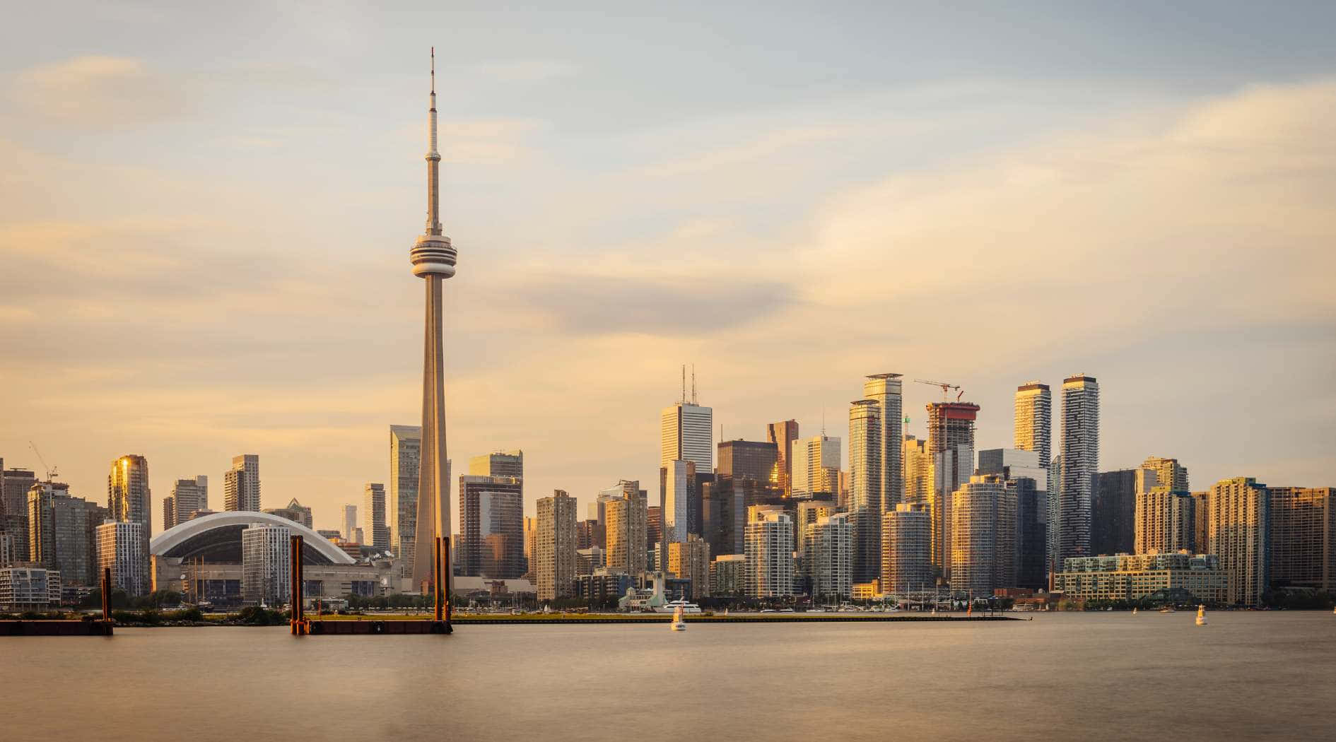 Toronto Skyline Zonsondergang Uitzicht Achtergrond