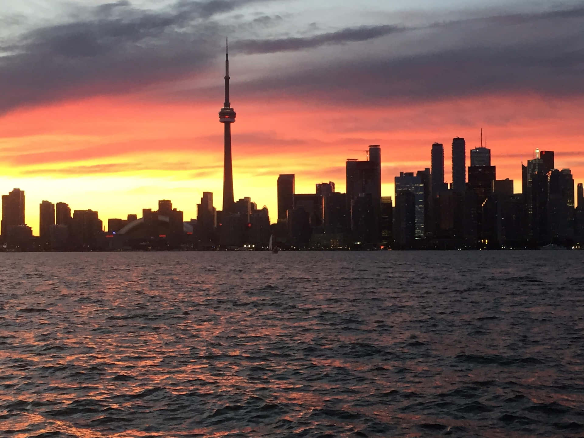 Toronto Skyline Zonsondergang Uitzicht Achtergrond