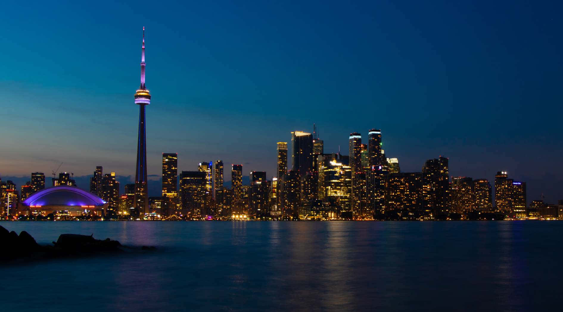 Twilight Uitzicht Op De Toronto Skyline Achtergrond