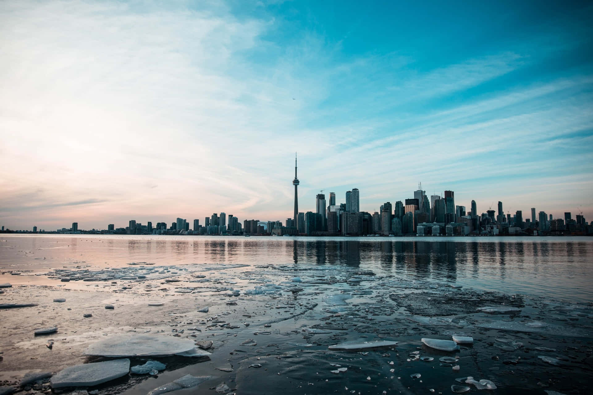 Toronto Skyline Winter Sunset Wallpaper