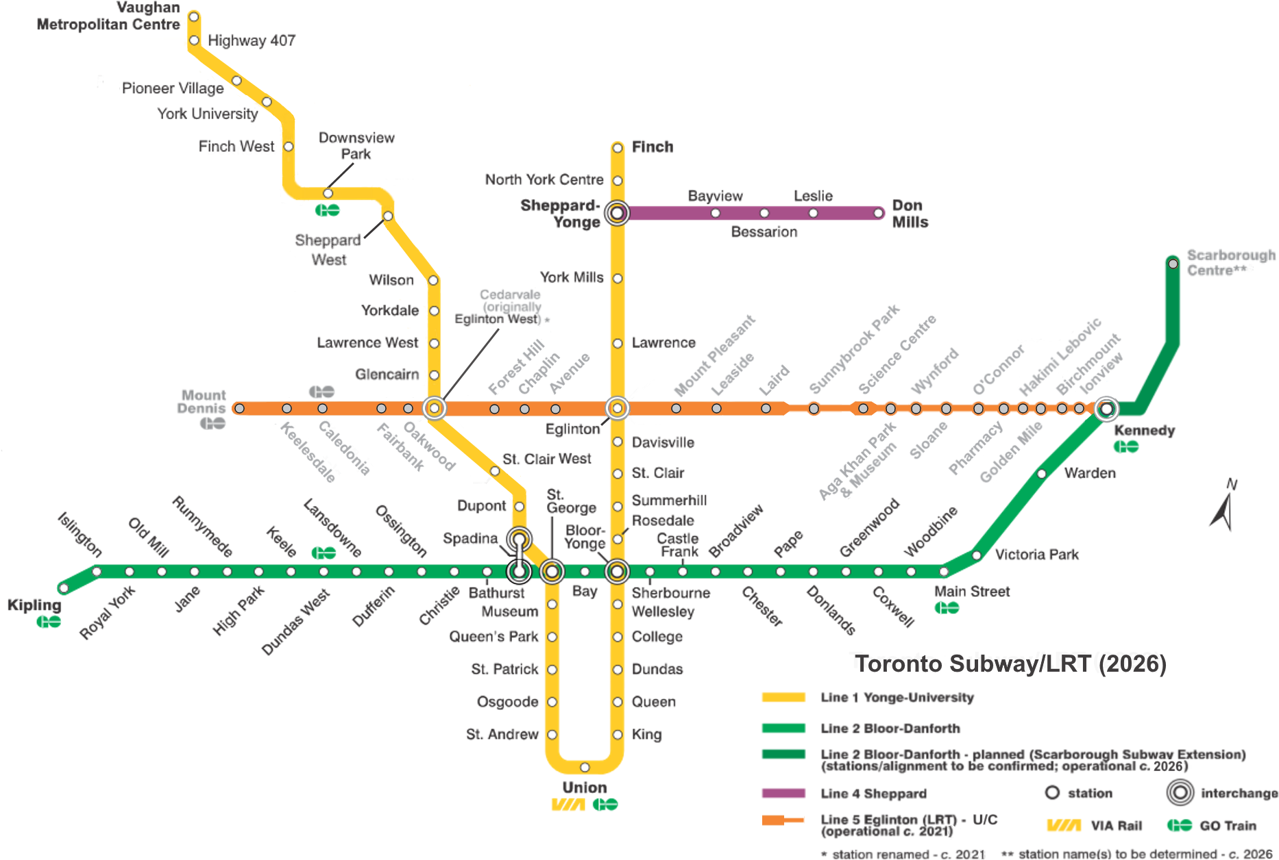 Toronto Subway Map2026 PNG