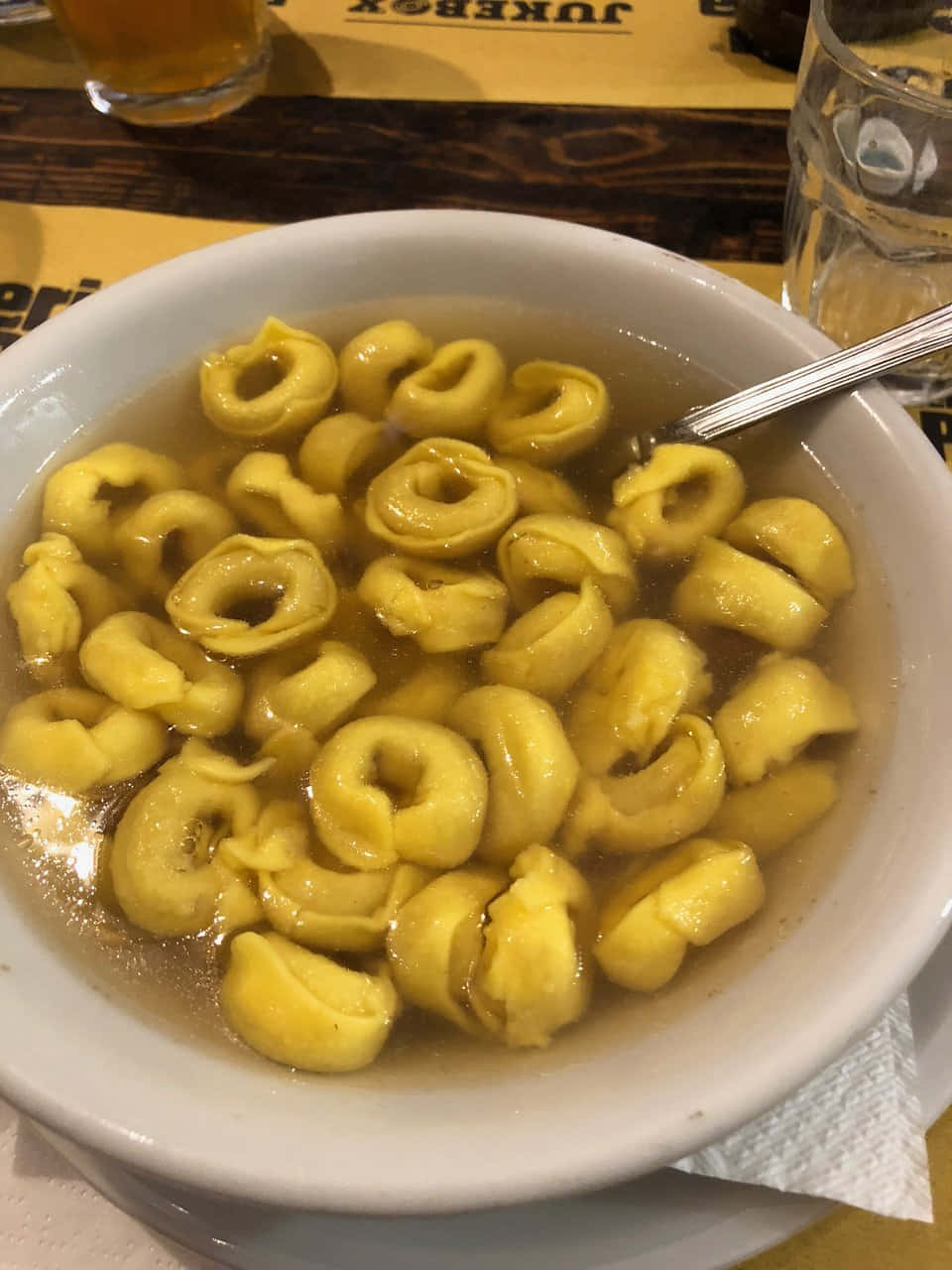Authentic Tortellini In Brodo served in a restaurant Wallpaper