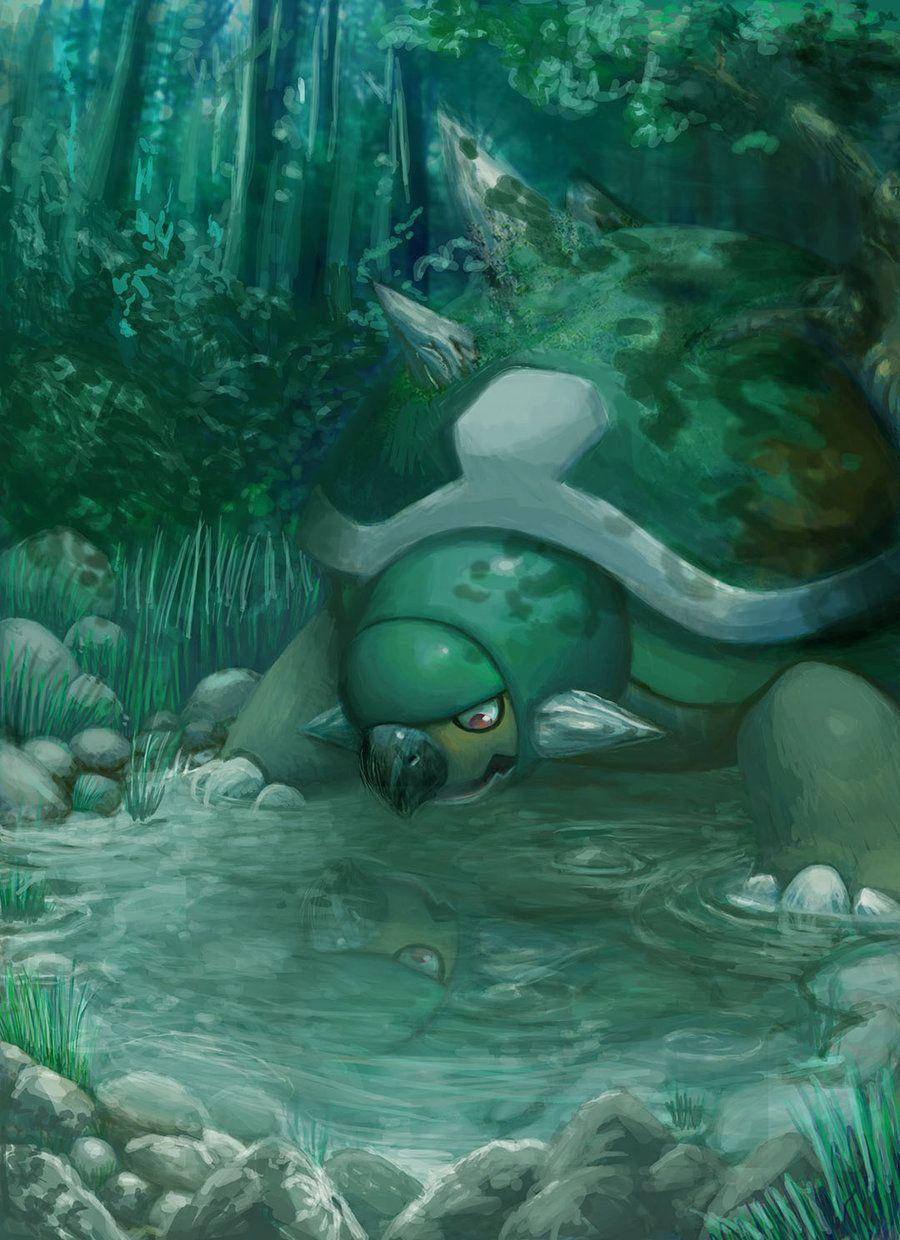 Torterra Looking At Puddle Wallpaper