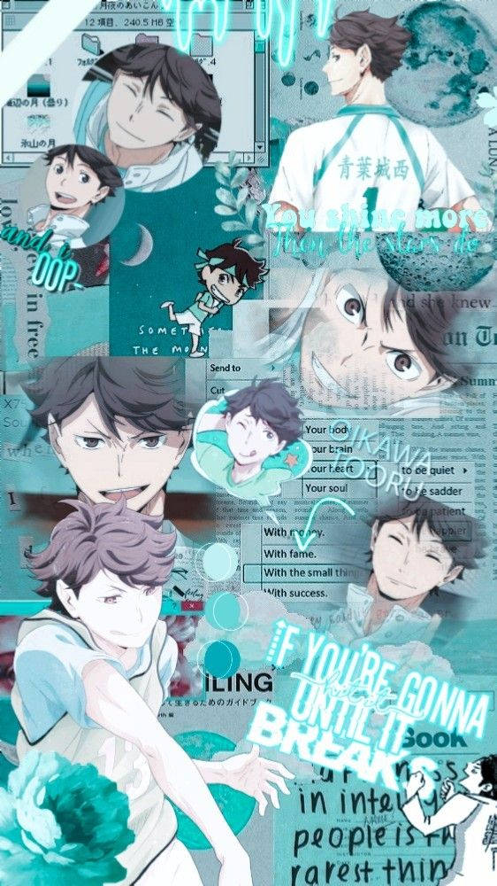 Toru Oikawa Turquoise Collage Wallpaper