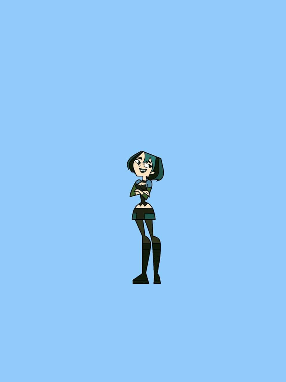 A Cartoon Girl In Black And Blue Standing On A Blue Background