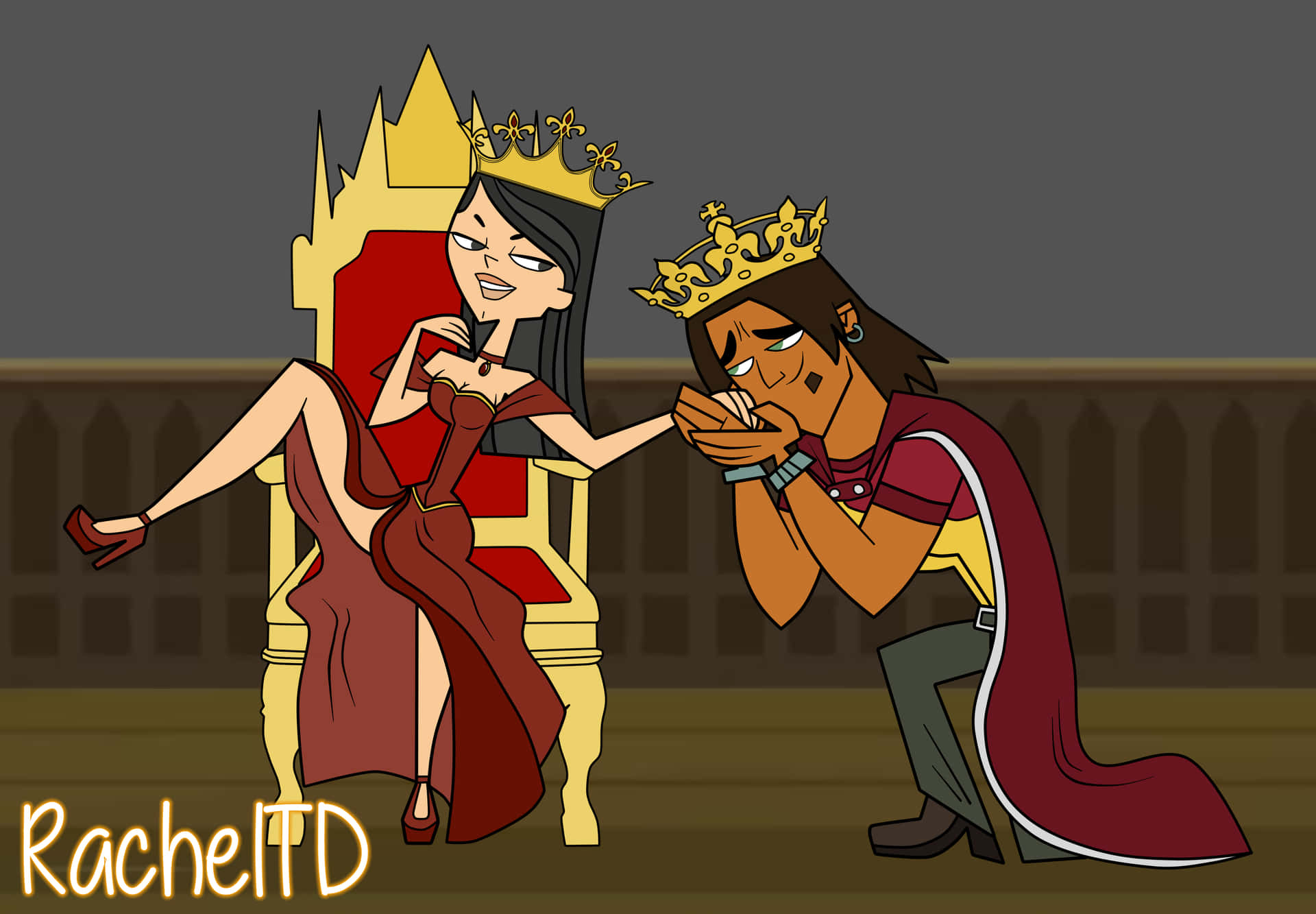 Uncartone Animato Di Un Re E Una Regina Seduti Su Un Trono