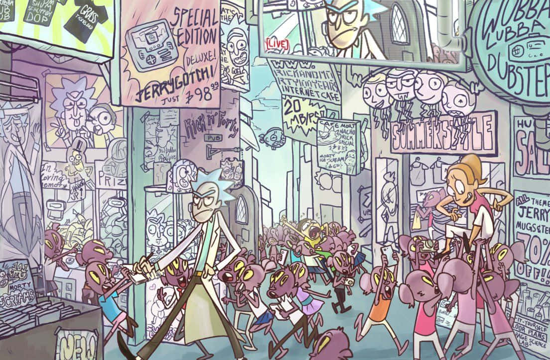 Total Rickall - Rick En Morty's Avonturen In Een High-resolution Wallpaper Achtergrond