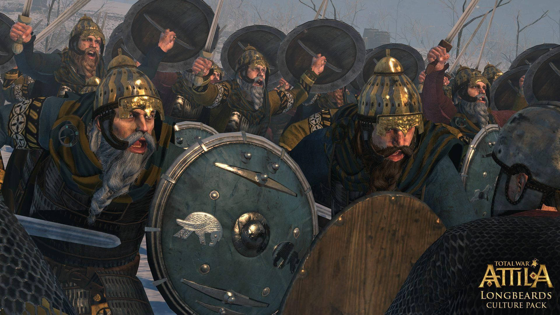 Soldadoscon Escudos De Total War Attila. Fondo de pantalla