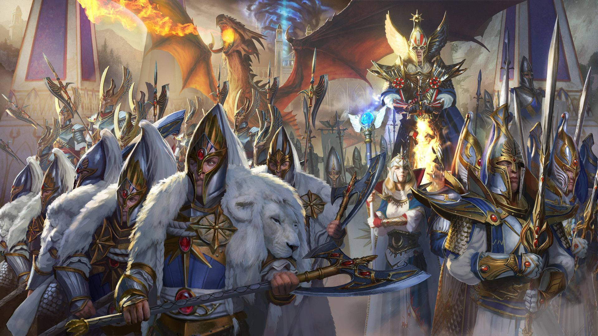 Total War Warhammer Holy Knights And Dragon Wallpaper