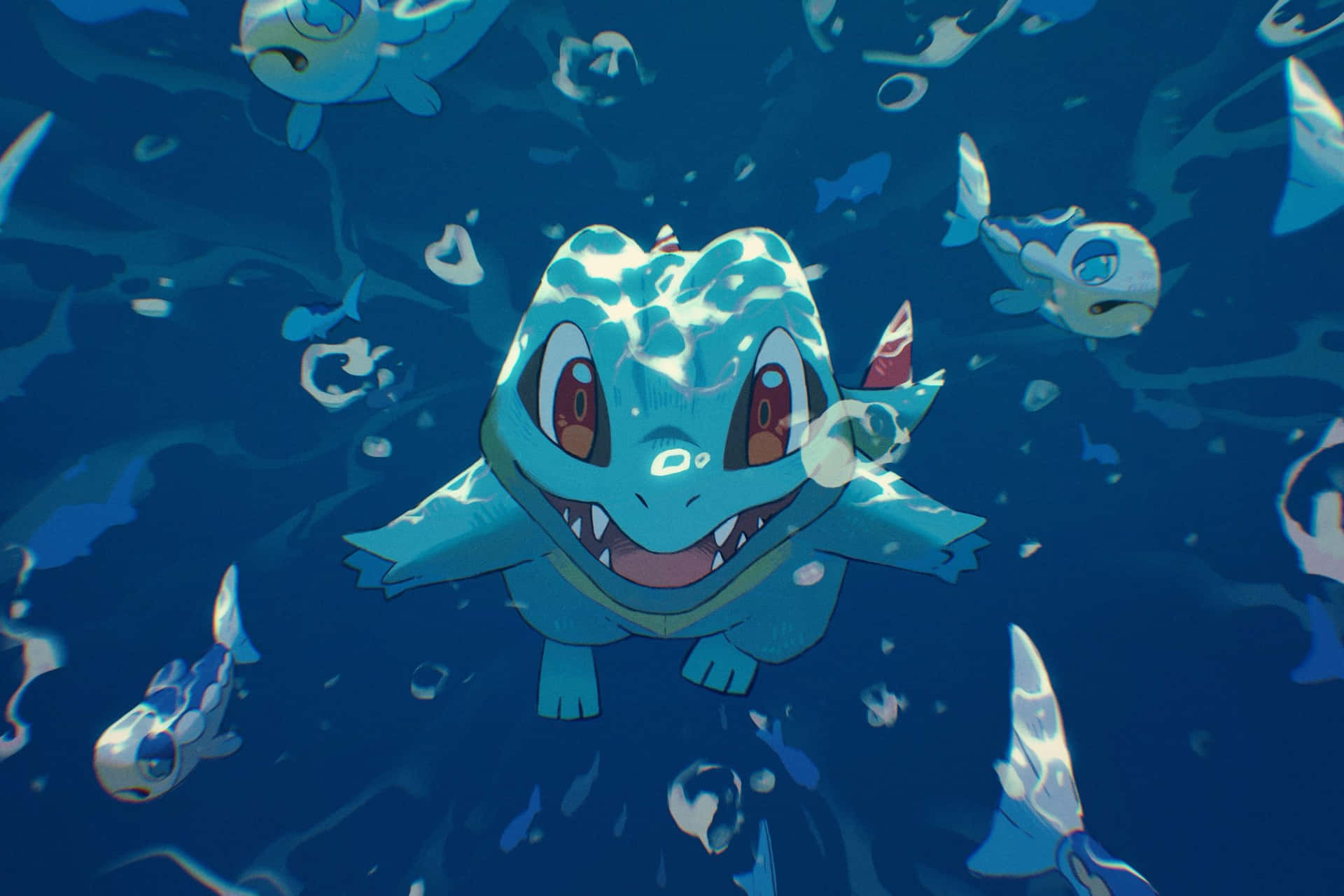Totodile With Fishes Wallpaper
