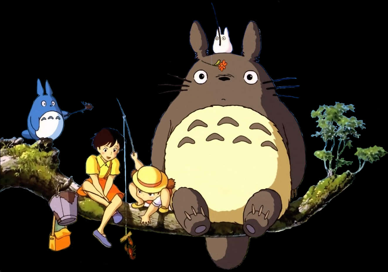 Totoro_and_ Friends_on_ Tree_ Branch PNG