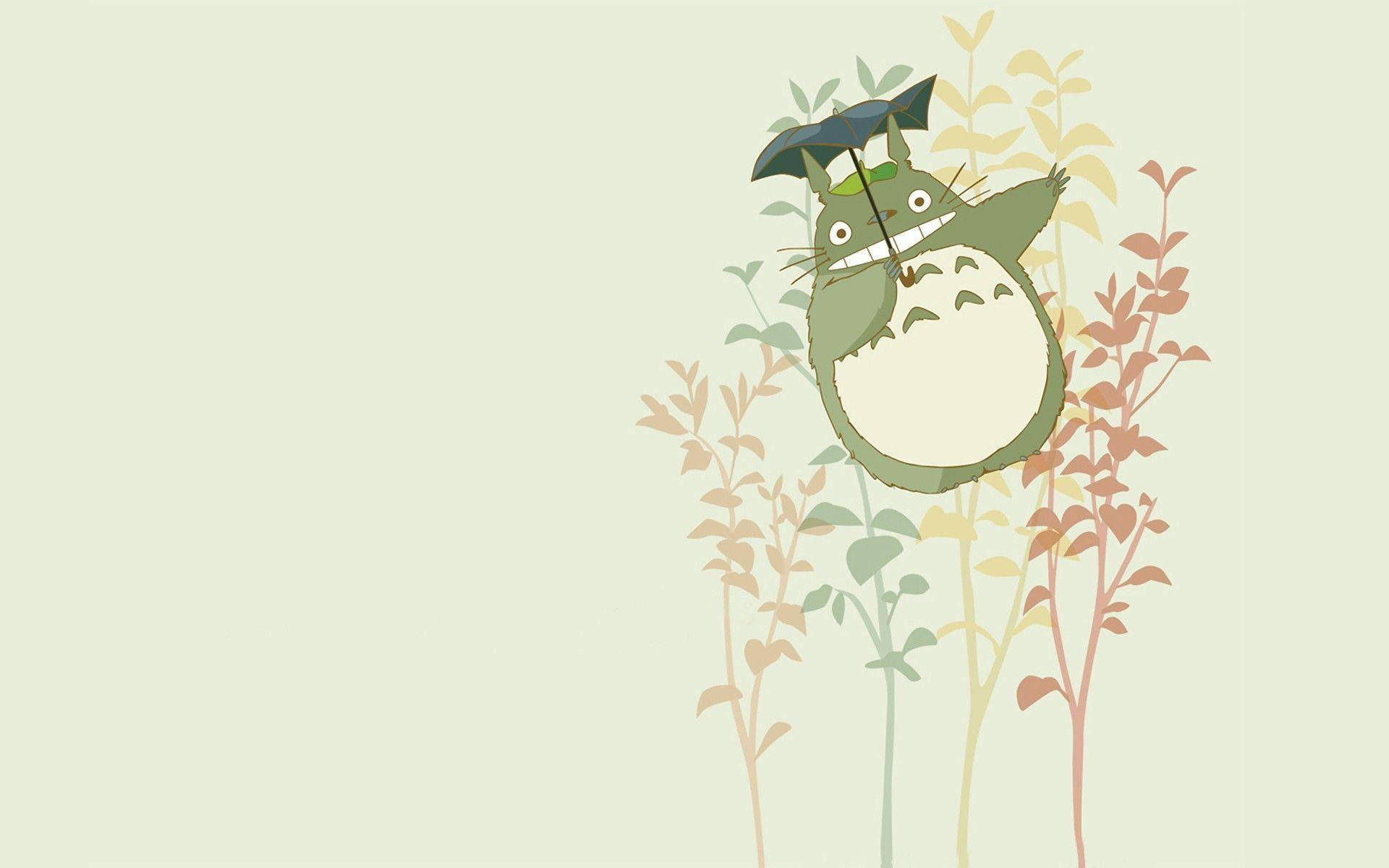 A Colorful Totoro Among Pastel Plants Wallpaper