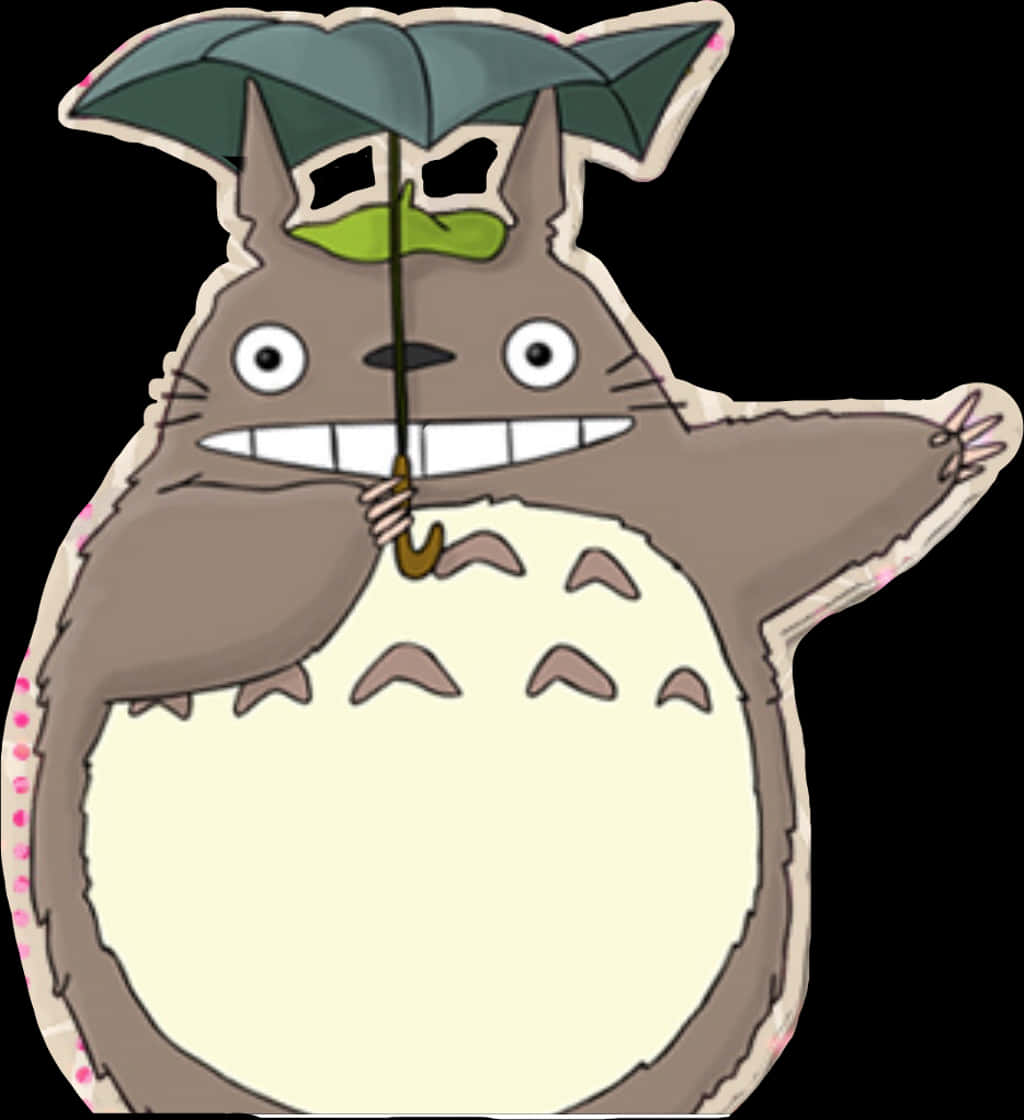 Totoro_with_ Leaf_ Umbrella PNG