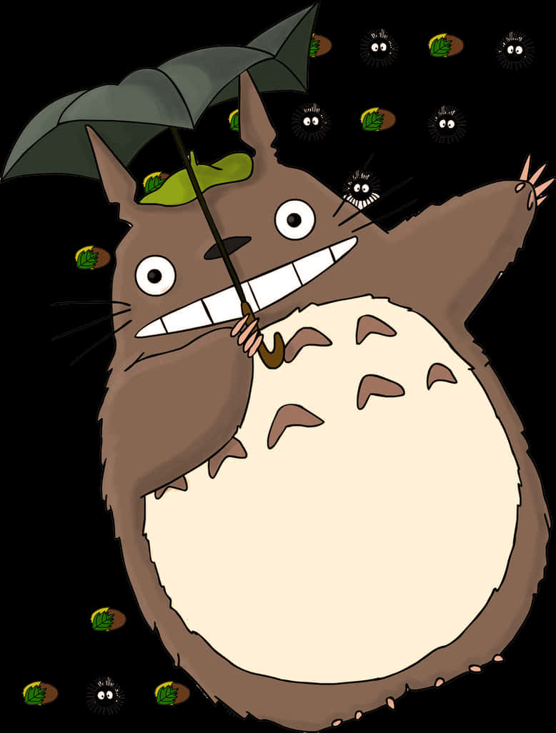 Totoro_with_ Leaf_ Umbrella PNG