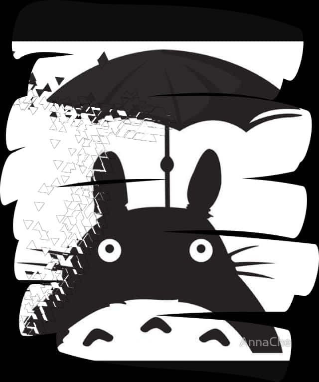 Totoro_with_ Umbrella_ Glitch_ Art PNG