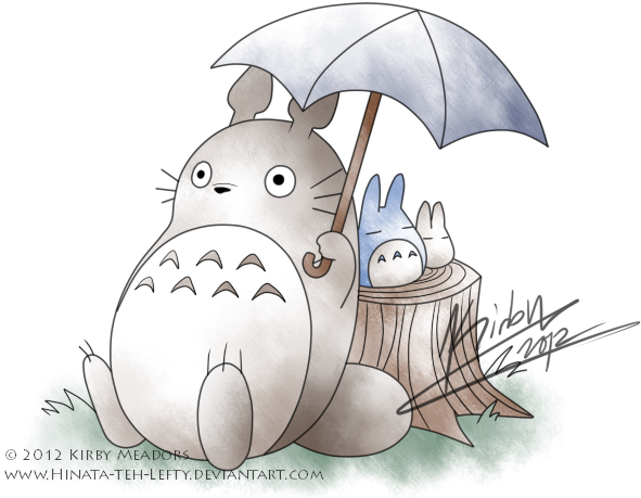 Totoro_and_ Friend_ Sharing_ Umbrella PNG