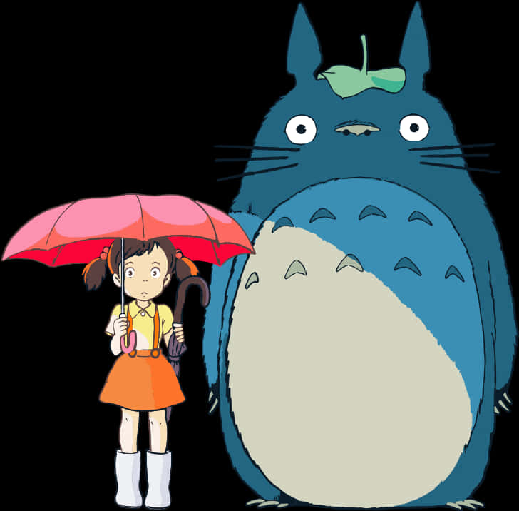 Totoroand Friend With Umbrella PNG