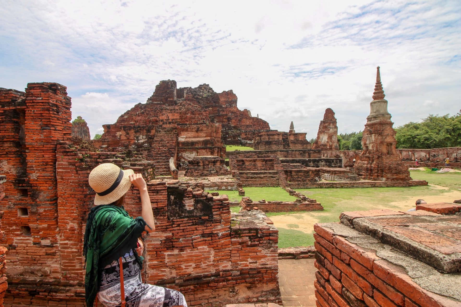 Tourist Exploring Ayutthaya Ruins Wallpaper