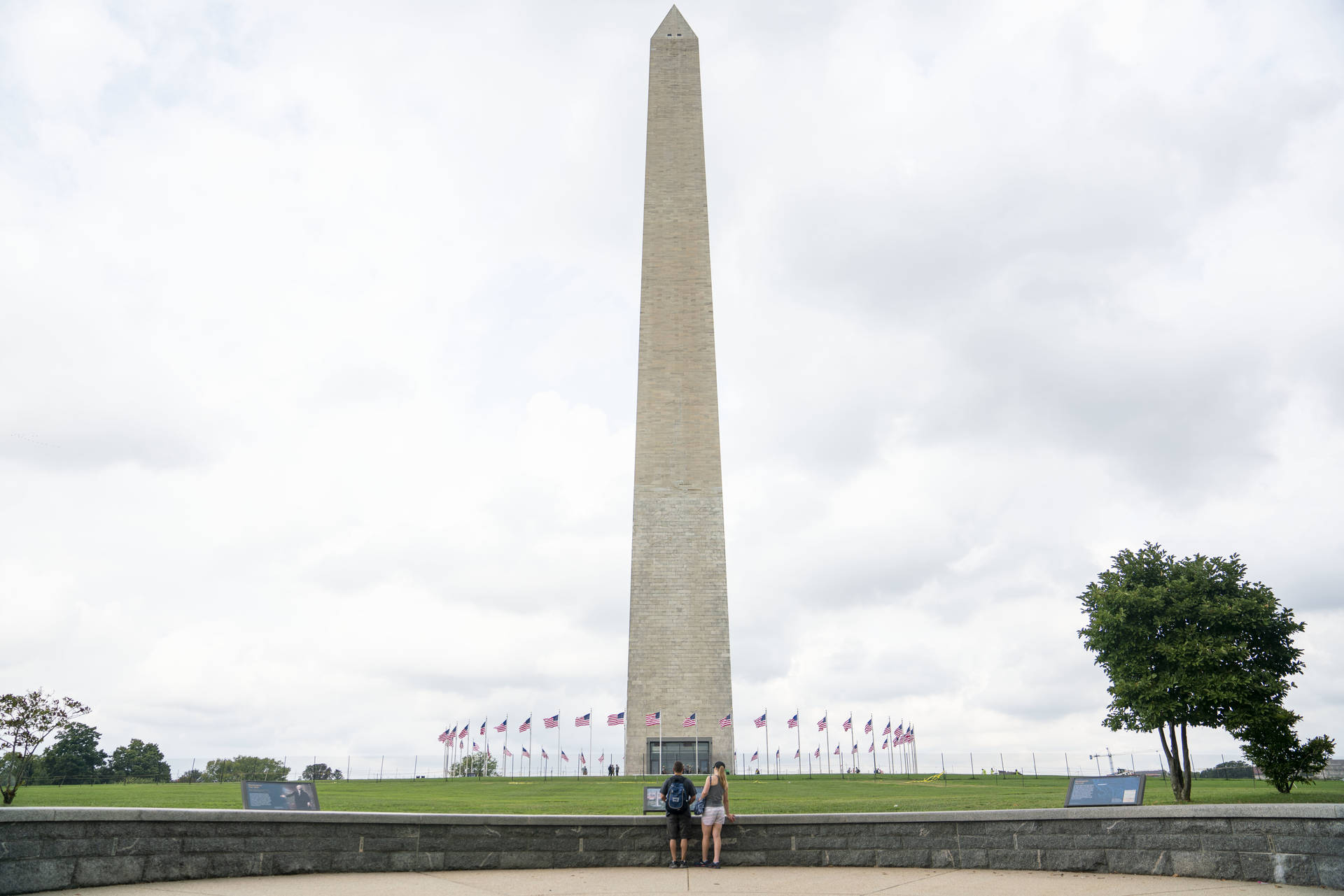 Coppiadi Turisti Che Osserva Il Monumento A Washington Sfondo