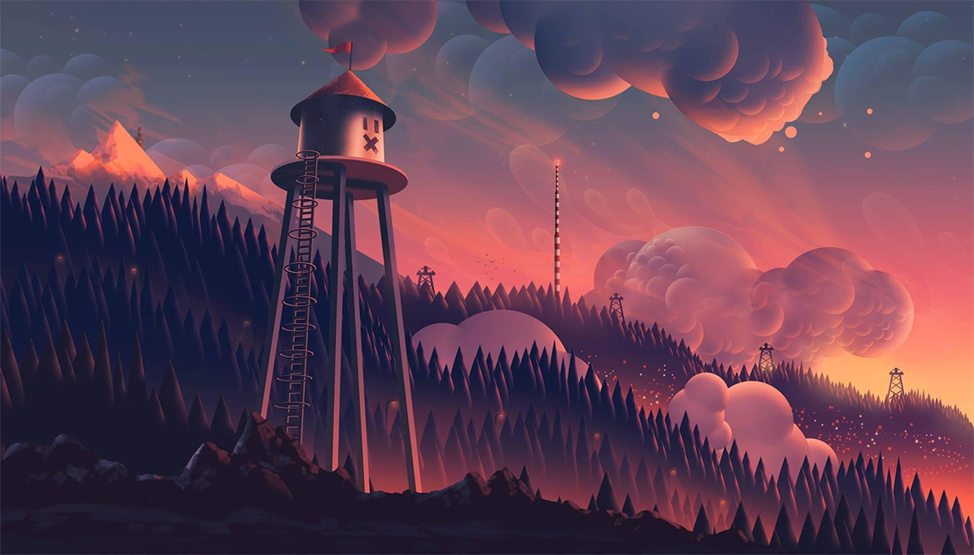 Tower In Forest Digital Art Wallpaper