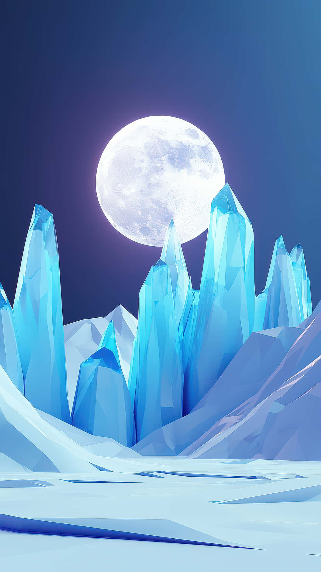 Towering, Glowing Blue Ice Formations Stand Under A Bright Full Moon Wallpaper