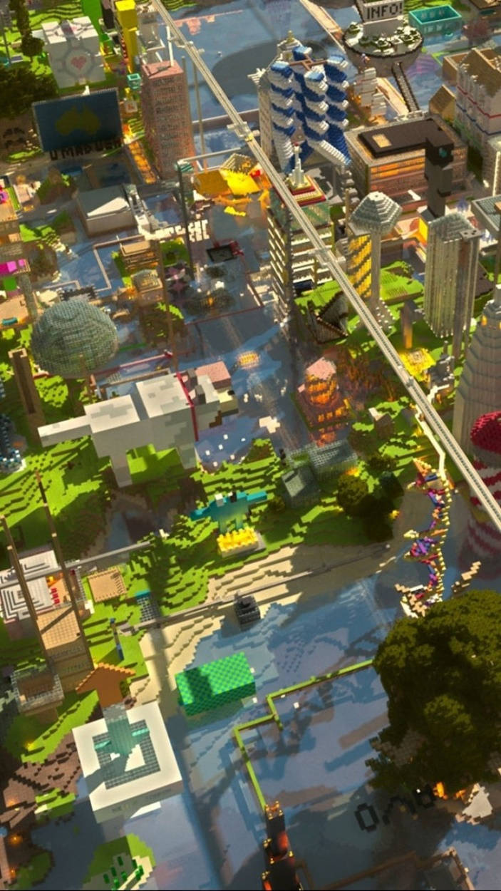 Stadtspielgeländeoansicht Minecraft Iphone Wallpaper