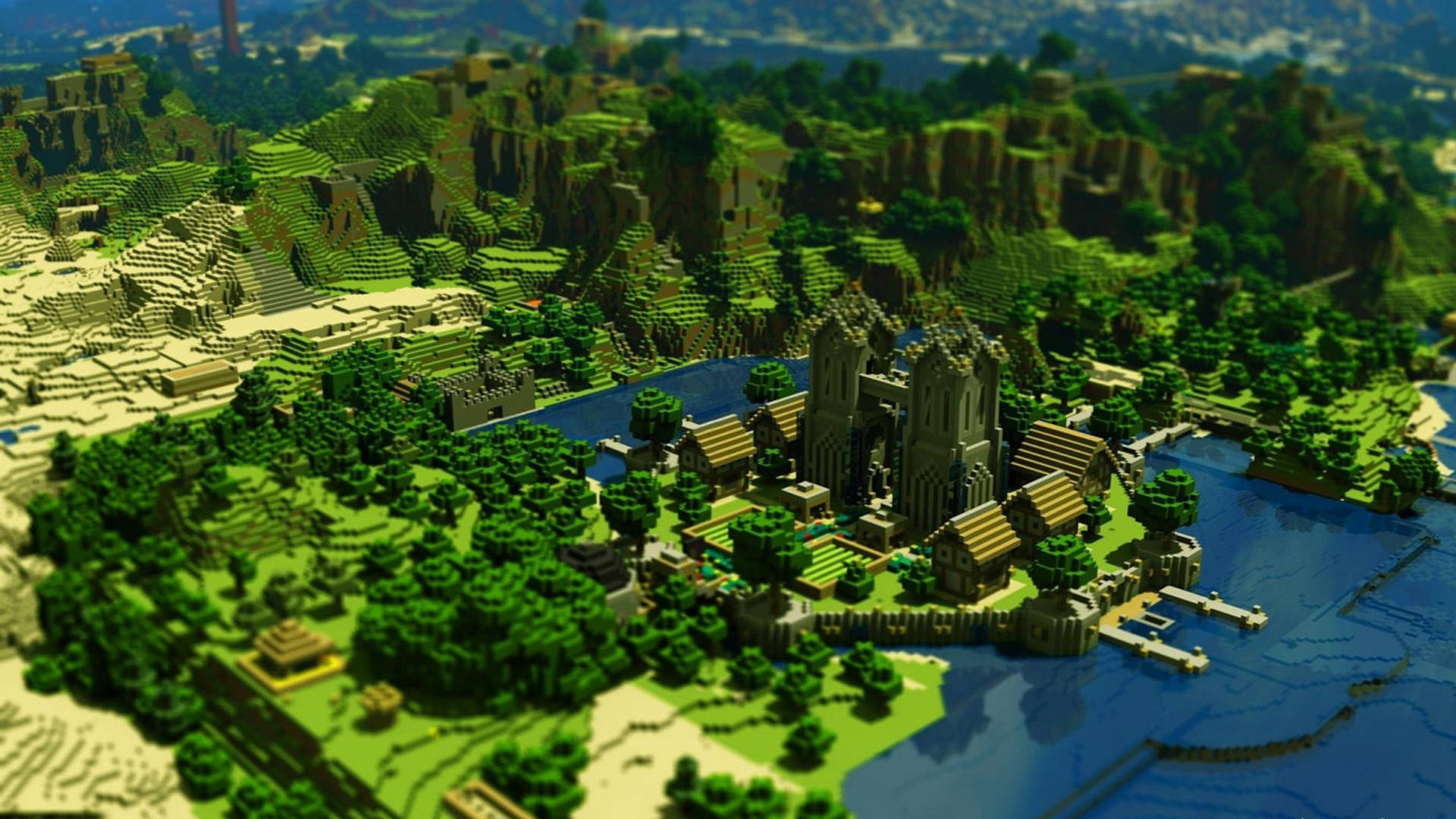 Town Surrounded By Woods 2560x1440 Minecraft Wallpaper