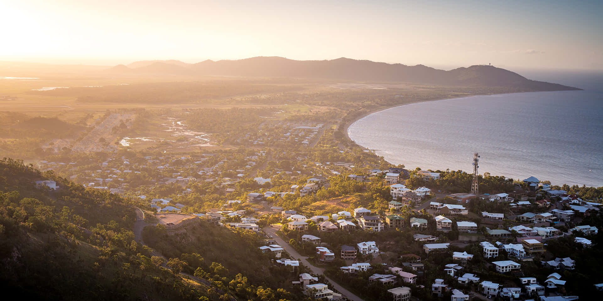 Townsville Coastline Sunset Aerial View Wallpaper