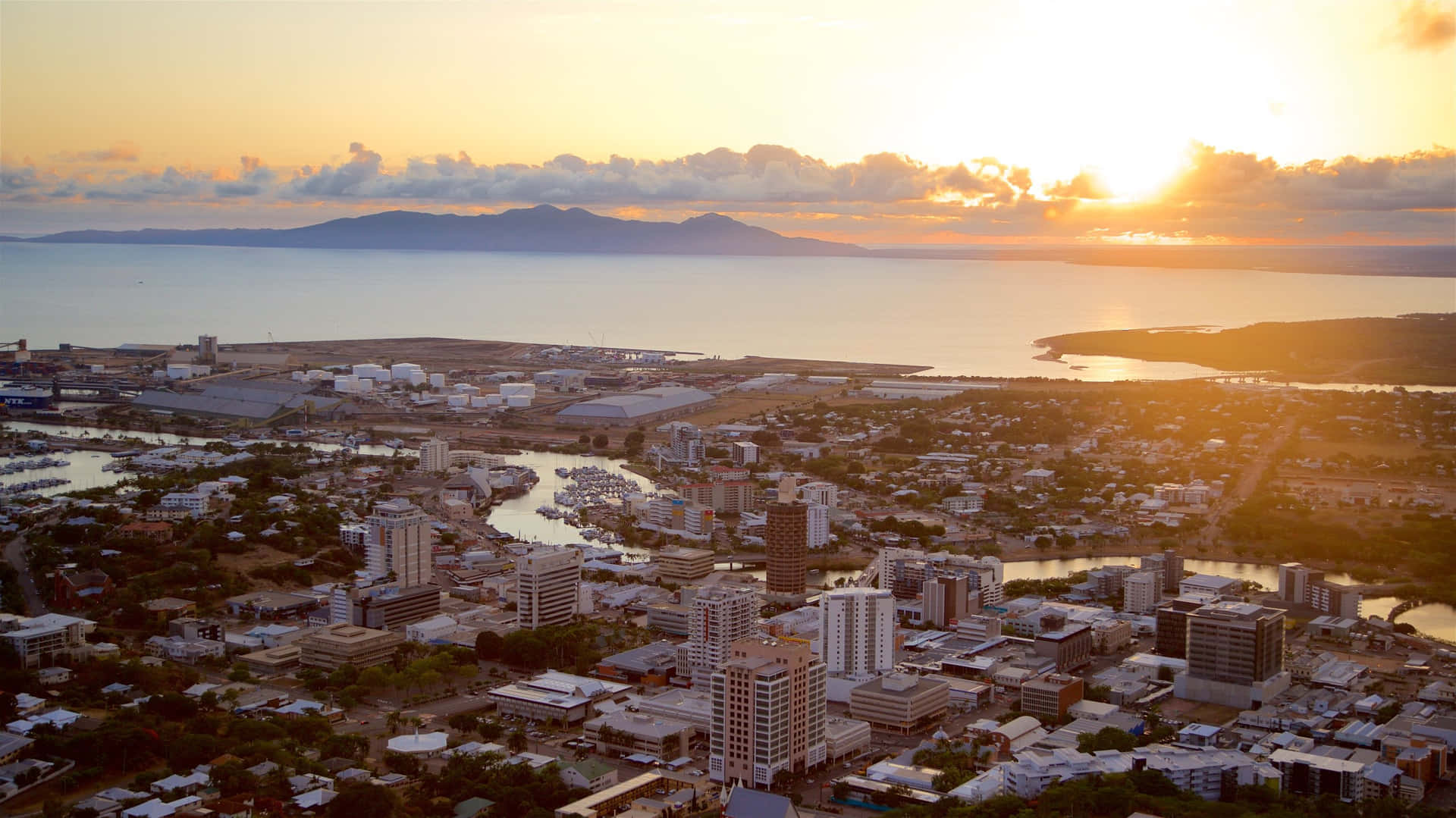Townsville Sunset Aerial View Wallpaper
