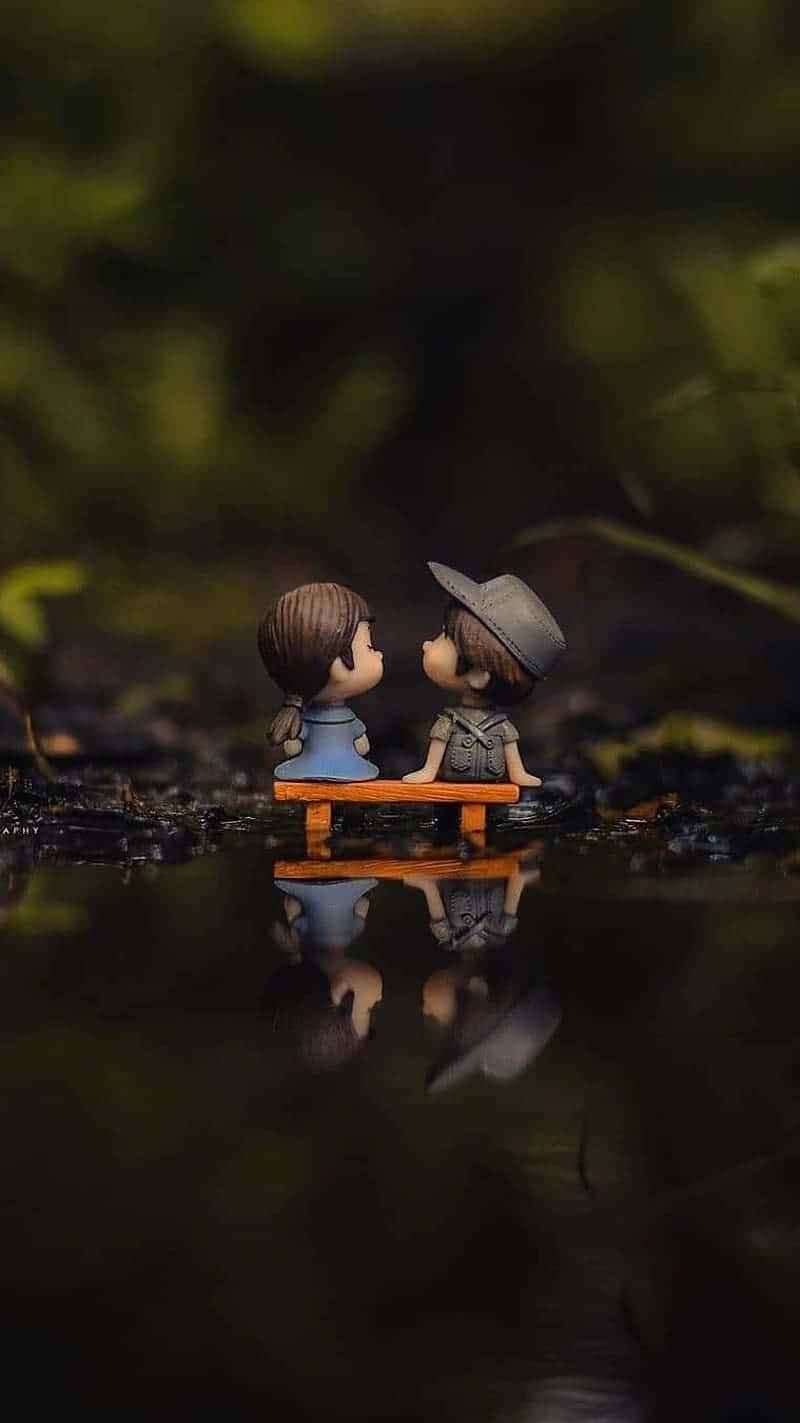 Toy Couple Bench Water Reflection Wallpaper