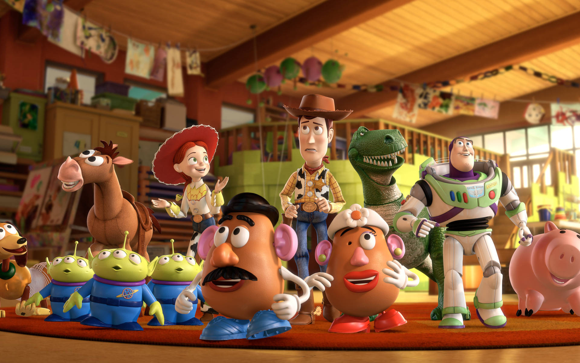 Toy Story 3 Cast på en fest Wallpaper