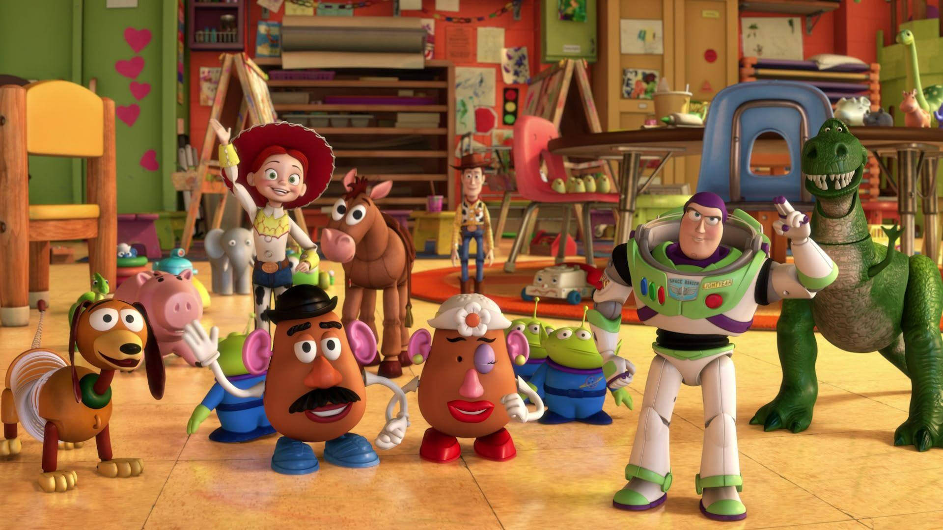 Toy Story 3 Cute Cast er en sød og farverig vægafskrift. Wallpaper