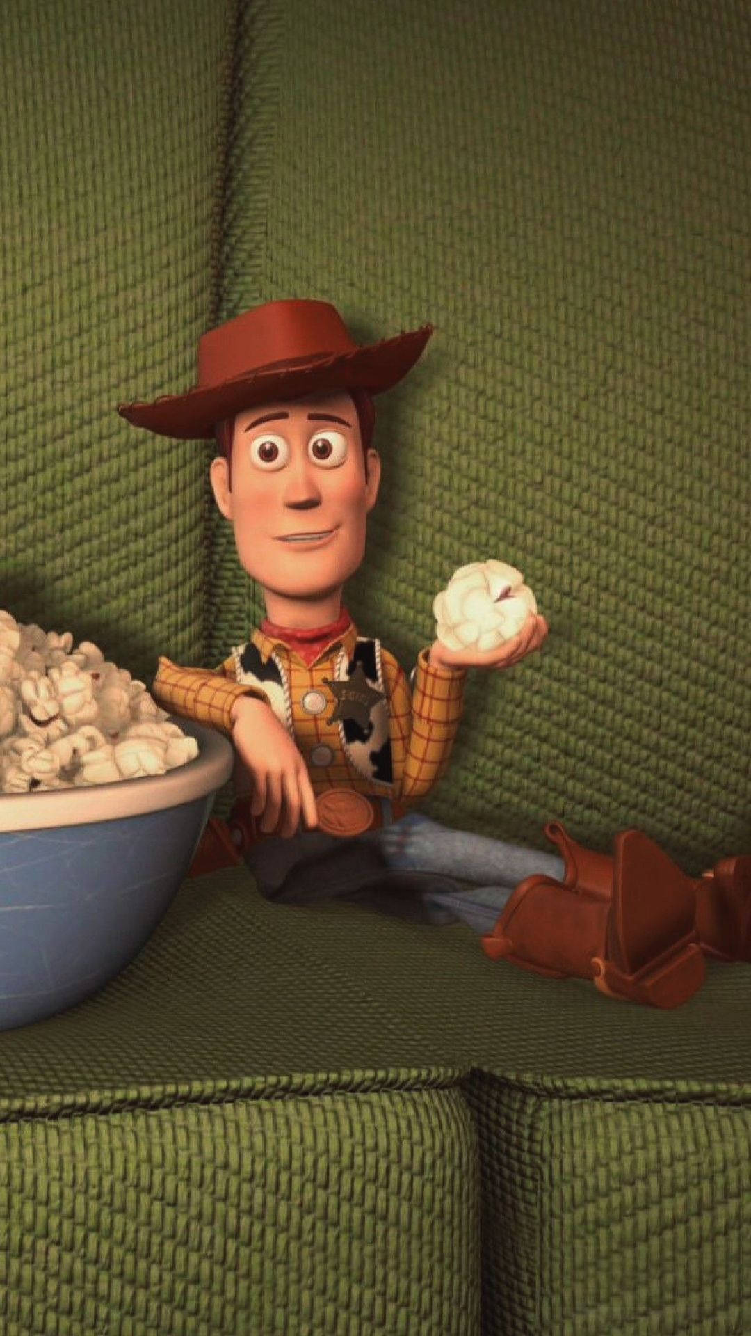 Toystory 3 Woody Comiendo Palomitas De Maíz. Fondo de pantalla