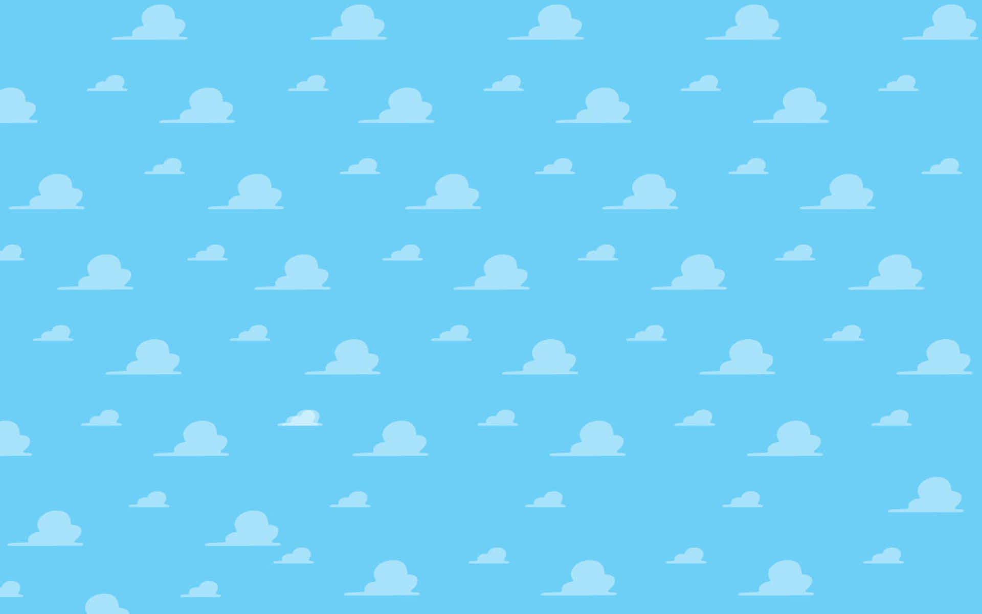 Toys Flying Across The Iconic Toy Story Cloud Background
