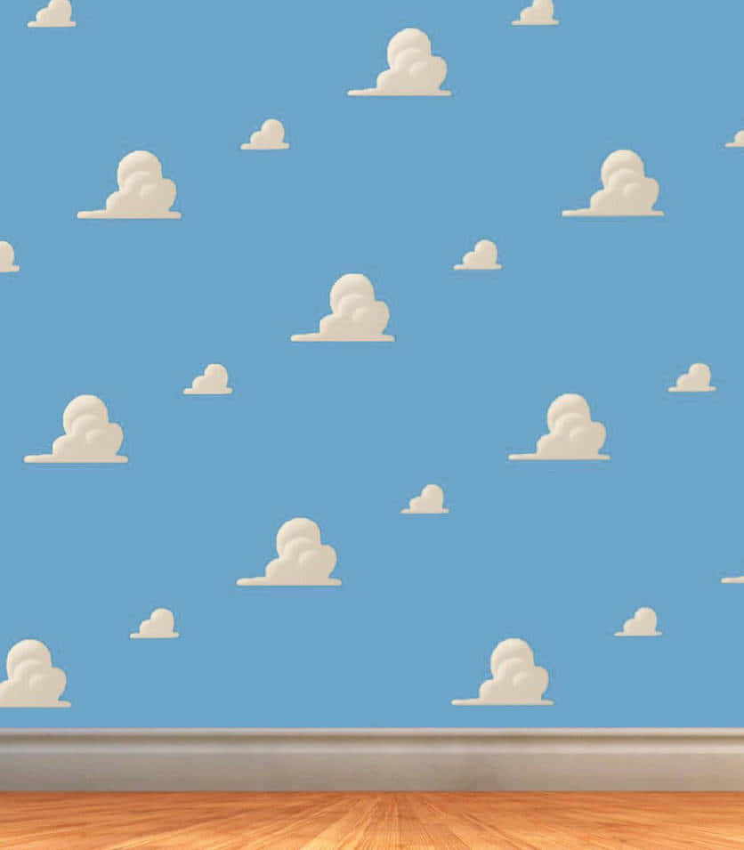 The magical world of Toy Story comes alive with this enchanting sky blue cloud background.