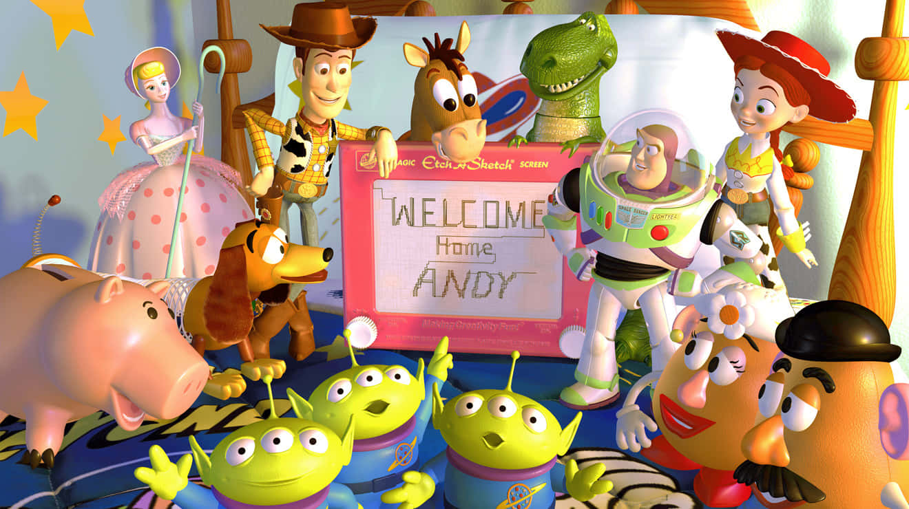 Toy Story 2 Andy Woody Aliens Billed Tapet