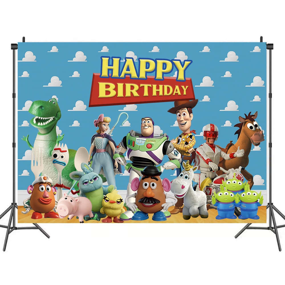 Toystory Geburtstagsparty Hintergrund Mit Figuren
