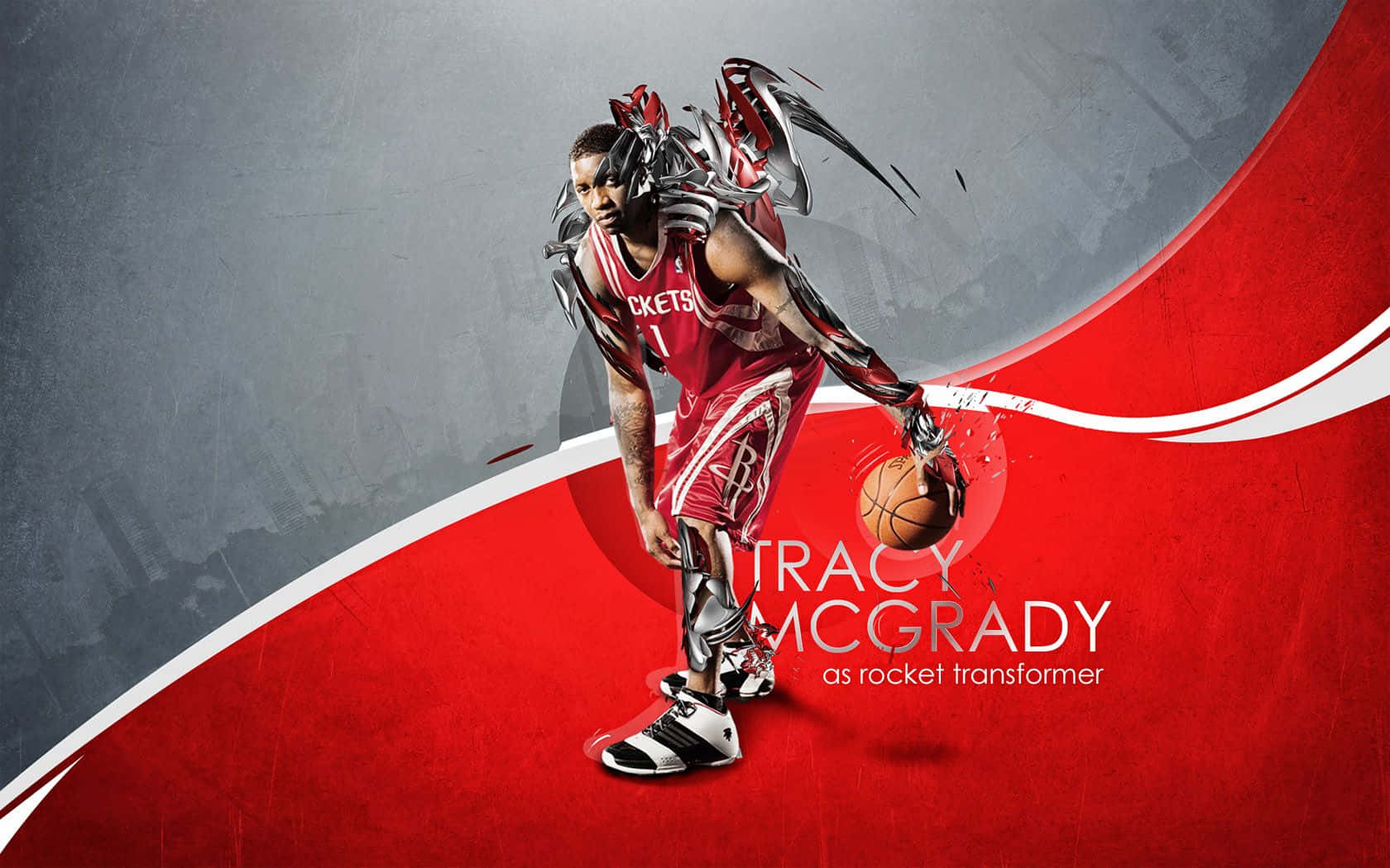 TracyMcGrady, 7x NBA All-Star, skygger bag denne fortrykkende tapet. Wallpaper