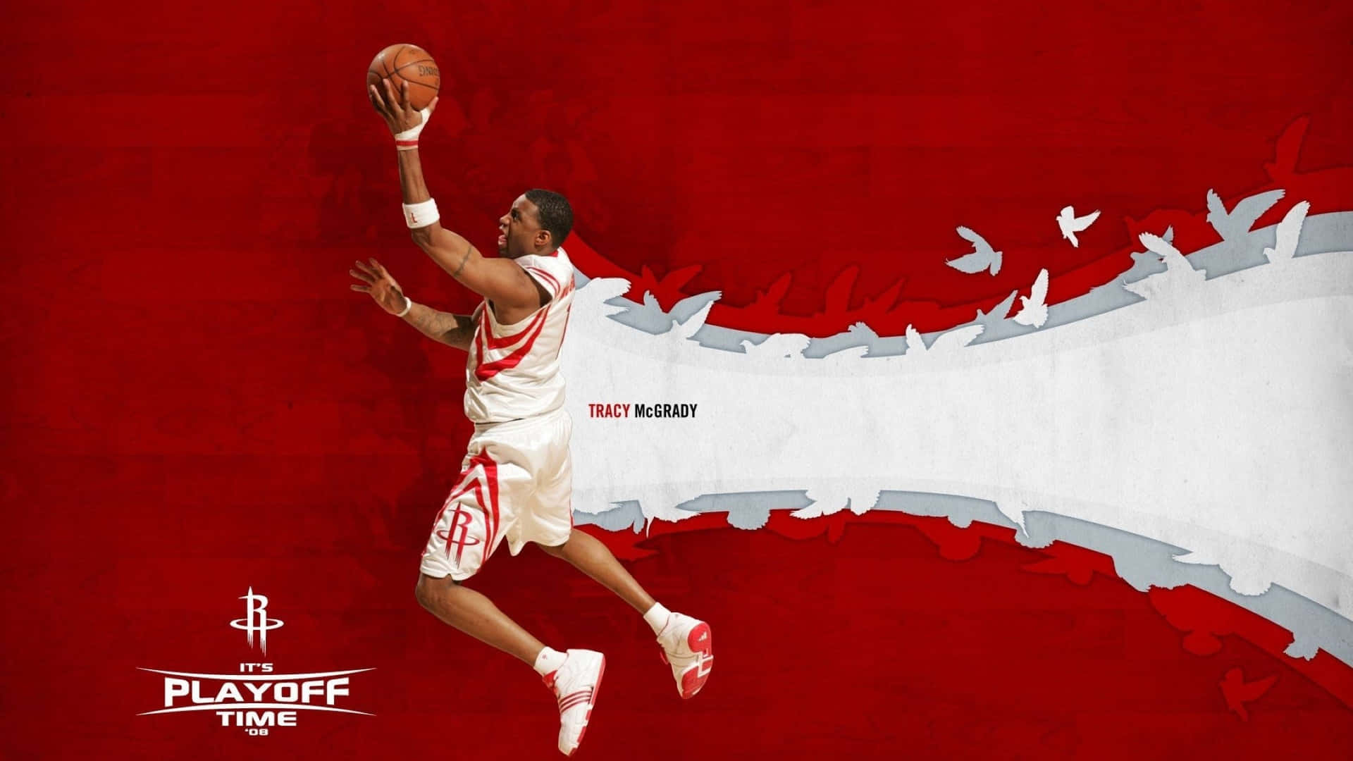 En basketball spiller dribbler i luften Wallpaper