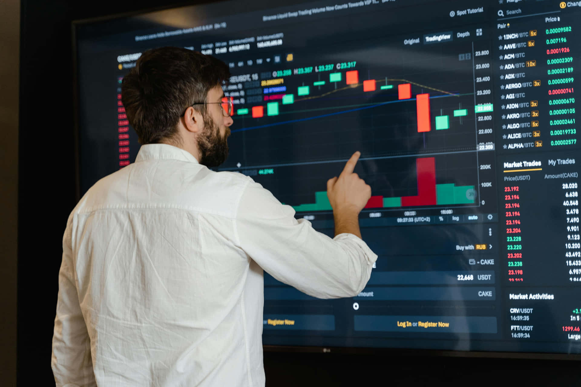 Trader Analyzing Stock Market Monitor Wallpaper
