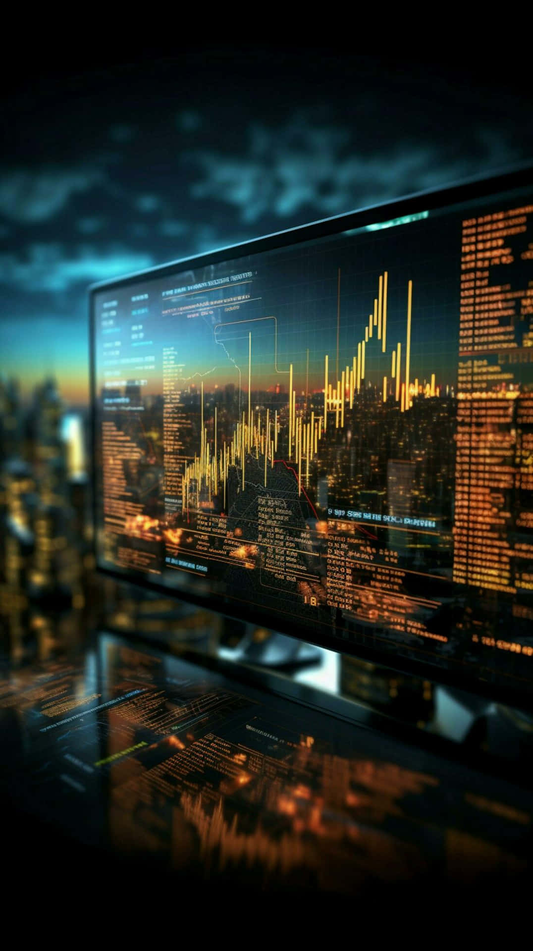 Trading Data Monitor City Background Wallpaper