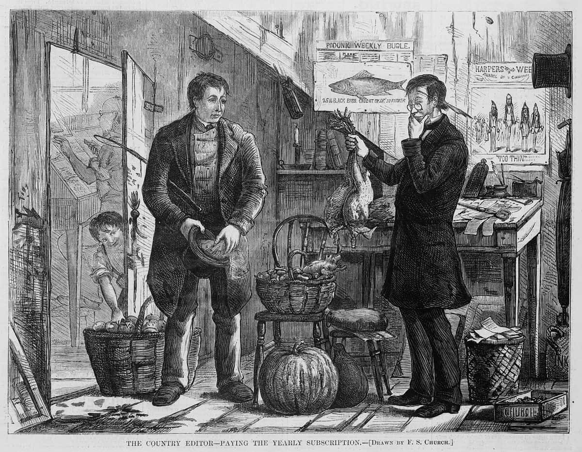 An Old Illustration Of Two Men In A Shop