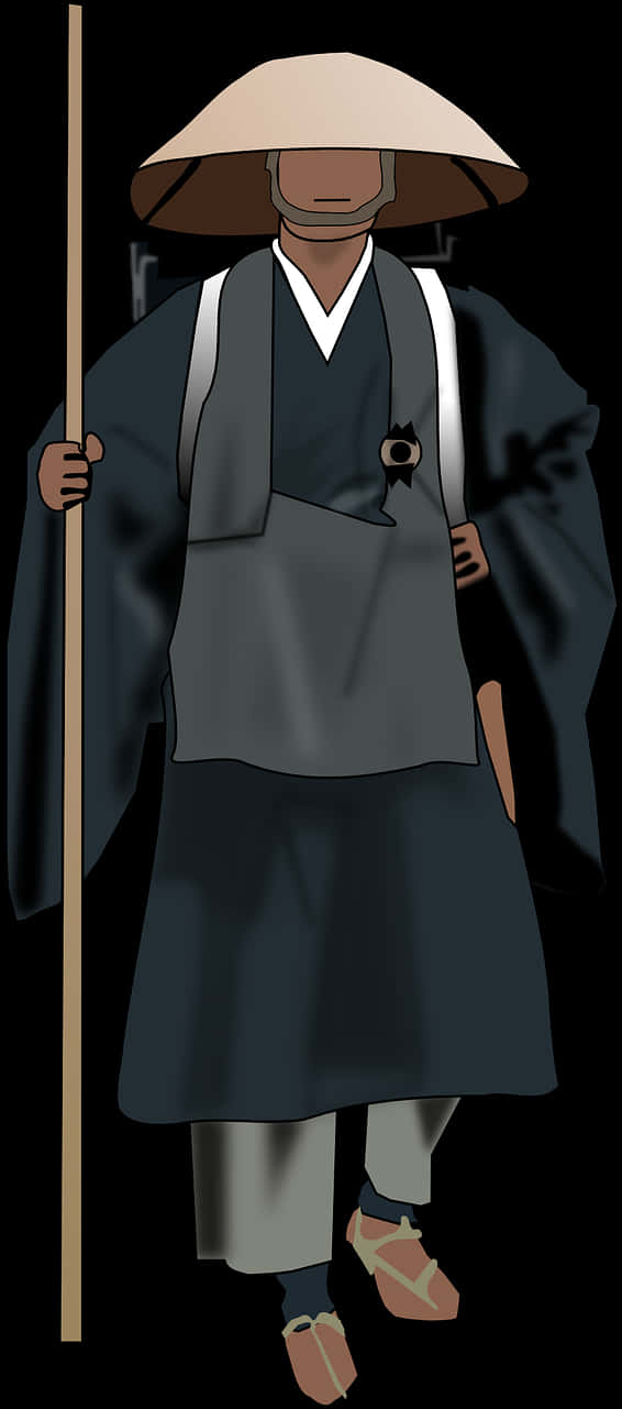 Traditional Anime Monkwith Staff PNG