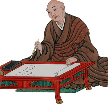 Traditional Asian Scholar Writing Illustration PNG