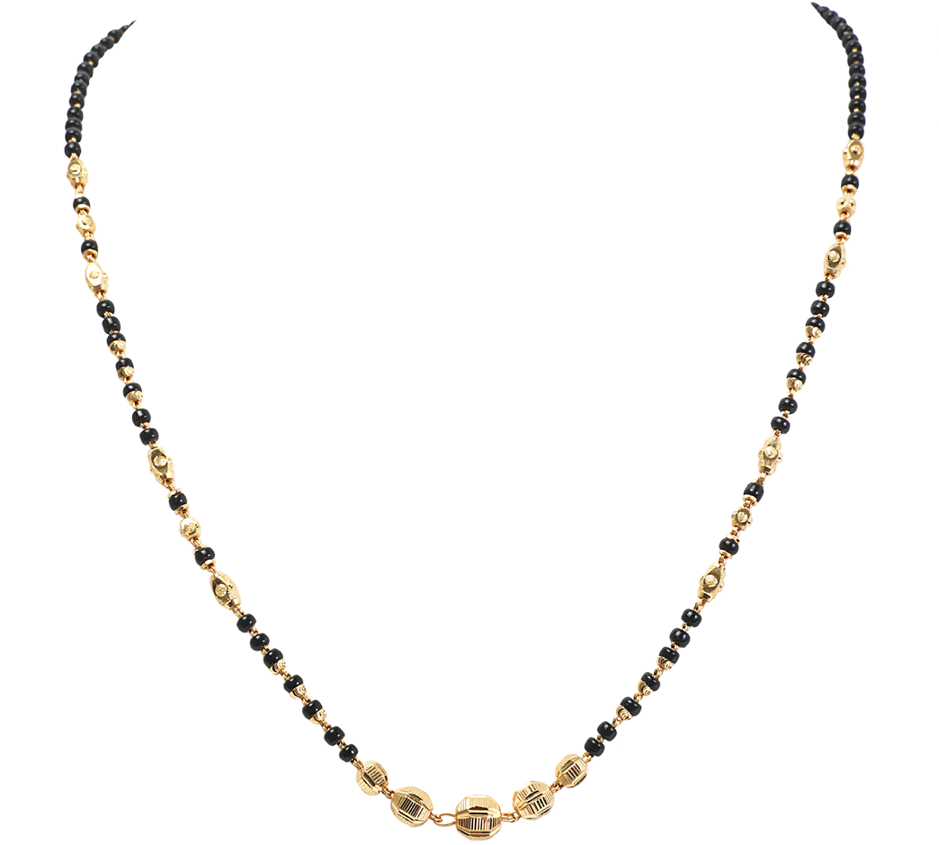 Traditional Black Beaded Gold Mangalsutra Design PNG