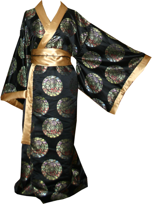Traditional Black Kimonowith Gold Obi PNG