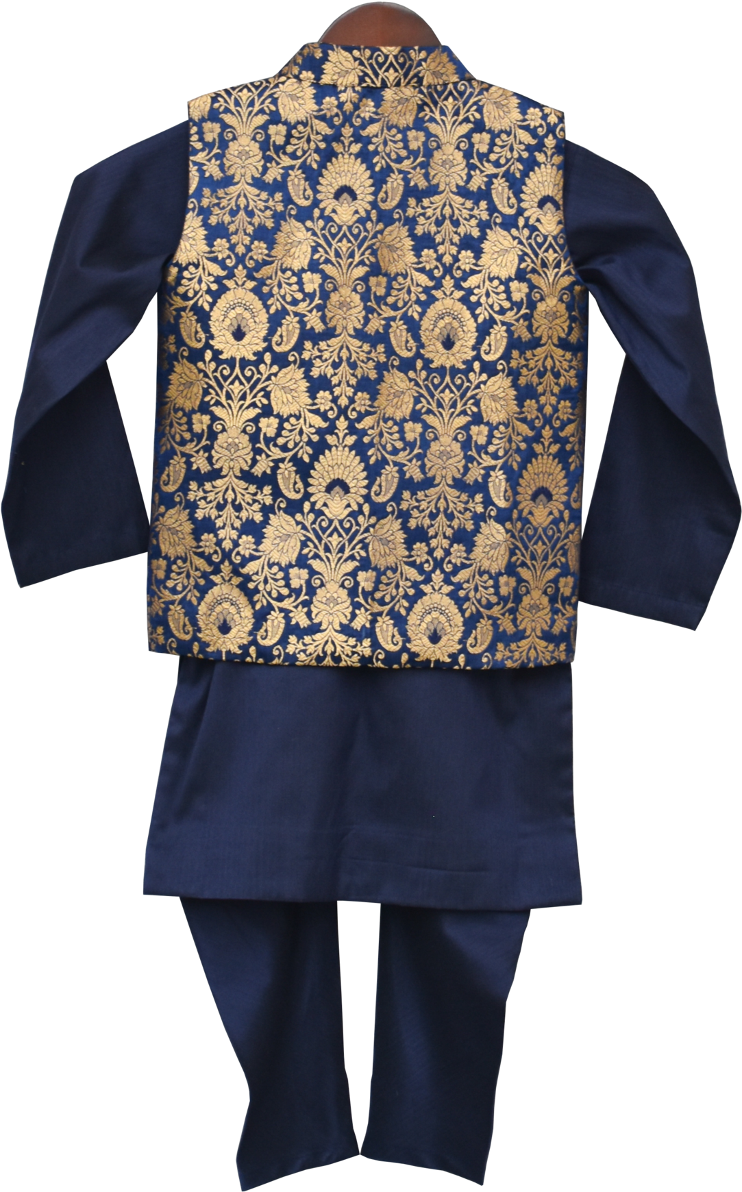 Traditional Blue Kurta With Gold Embroidery PNG