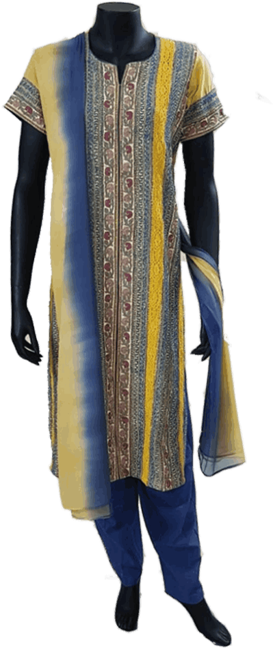 Traditional Blue Yellow Salwar Suit Mannequin PNG