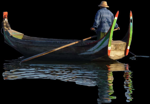 Traditional Boatman Nighttime Reflection PNG